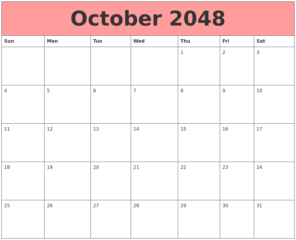 October 2048 Calendars That Work