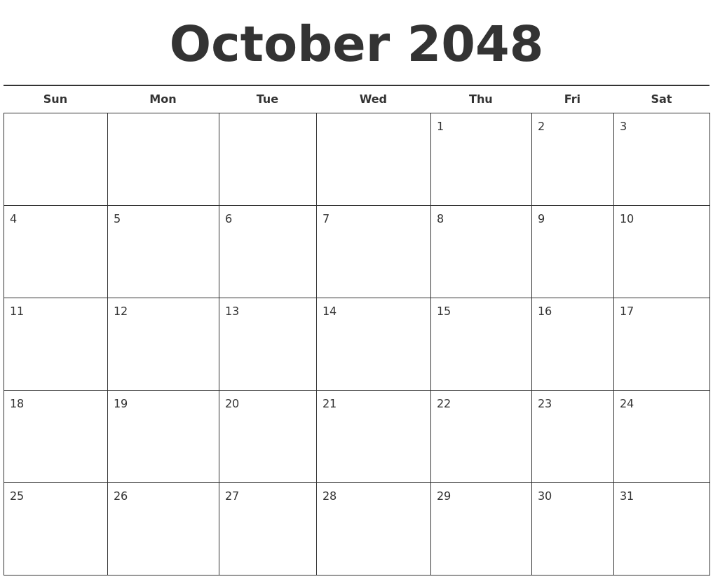 October 2048 Free Calendar Template
