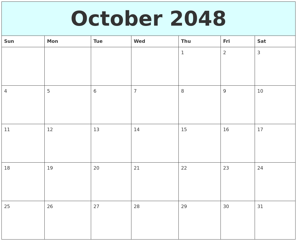 October 2048 Free Calendar