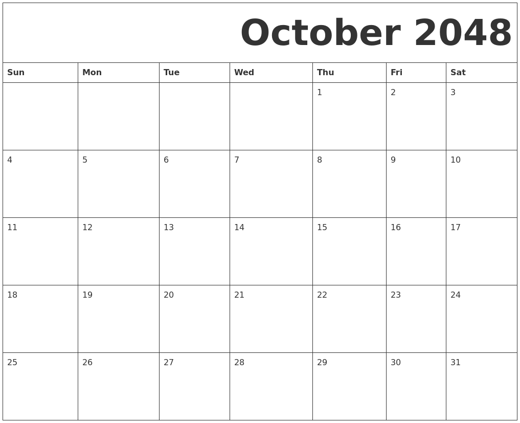October 2048 Free Printable Calendar