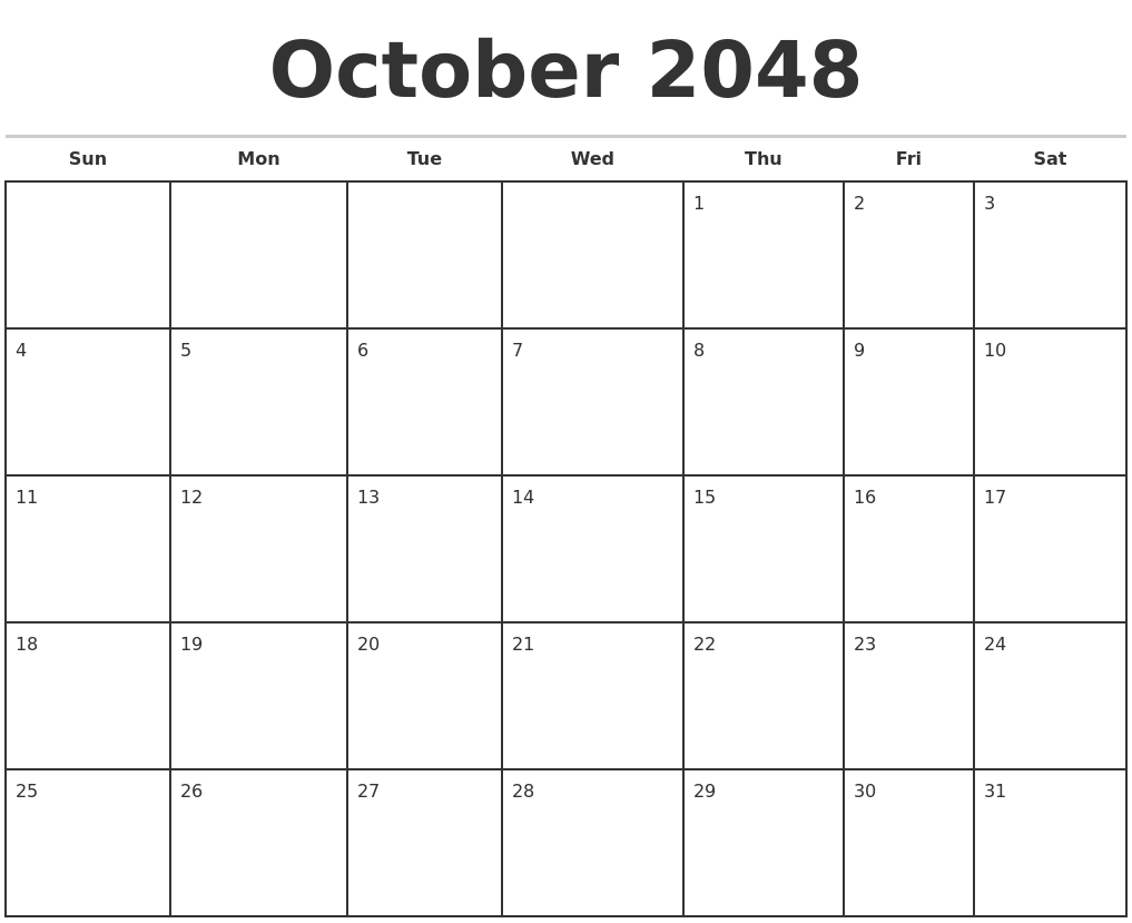 October 2048 Monthly Calendar Template