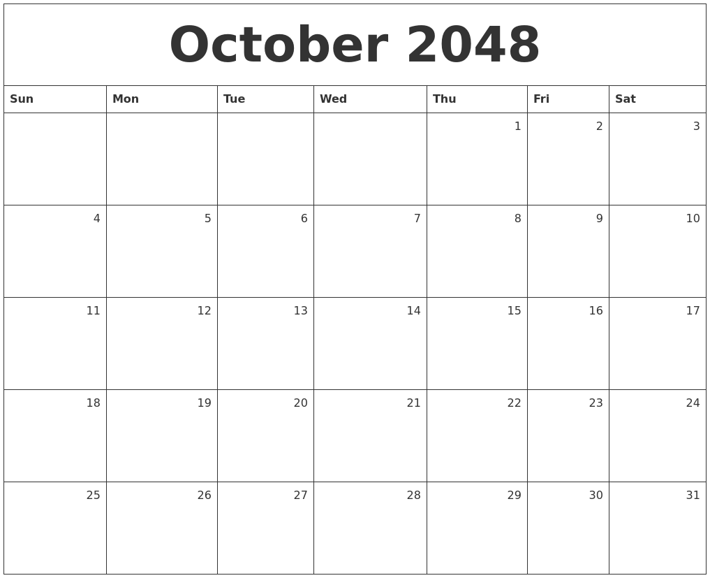 October 2048 Monthly Calendar