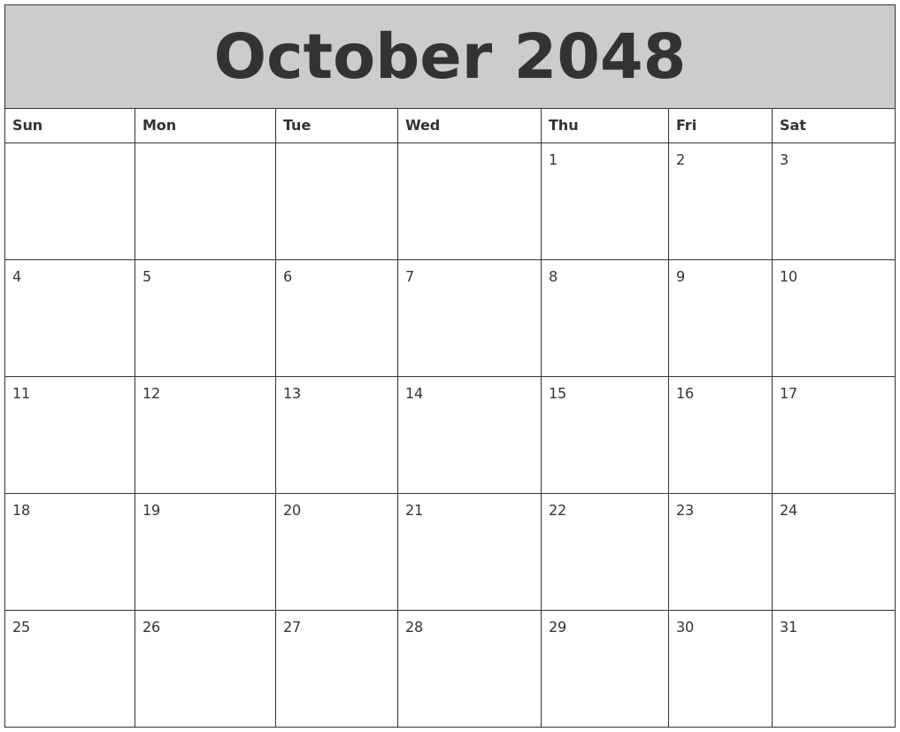 October 2048 My Calendar