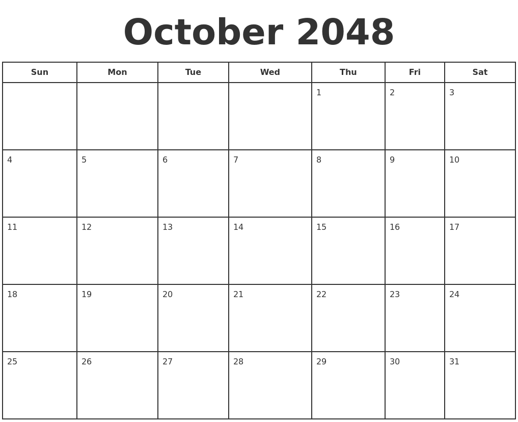 October 2048 Print A Calendar