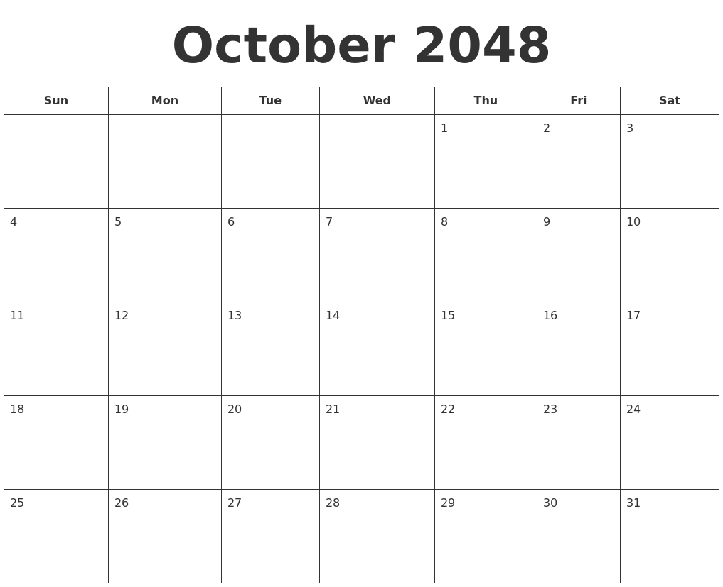 October 2048 Printable Calendar