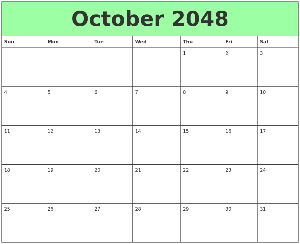October 2048 Printable Calendars