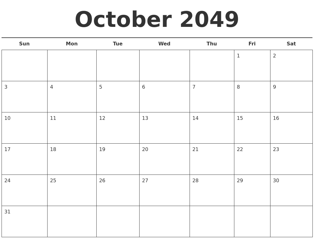 October 2049 Free Calendar Template