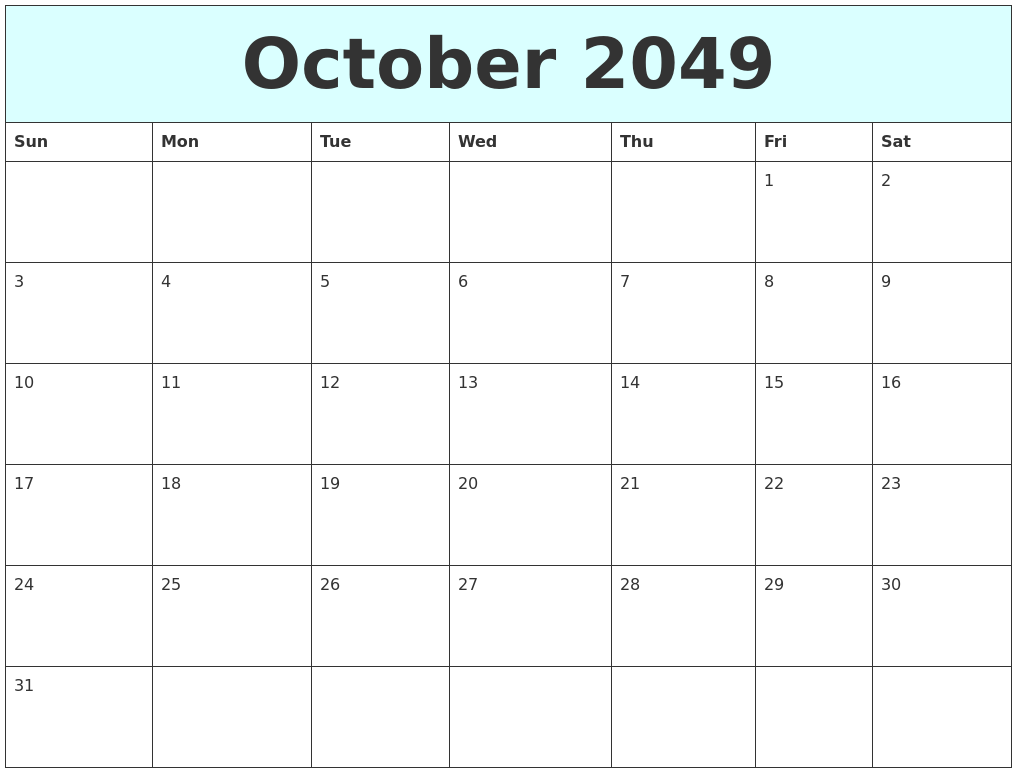 October 2049 Free Calendar