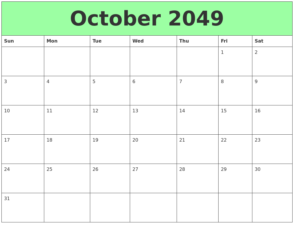 October 2049 Printable Calendars
