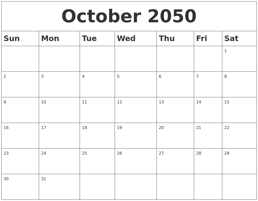 October 2050 Blank Calendar