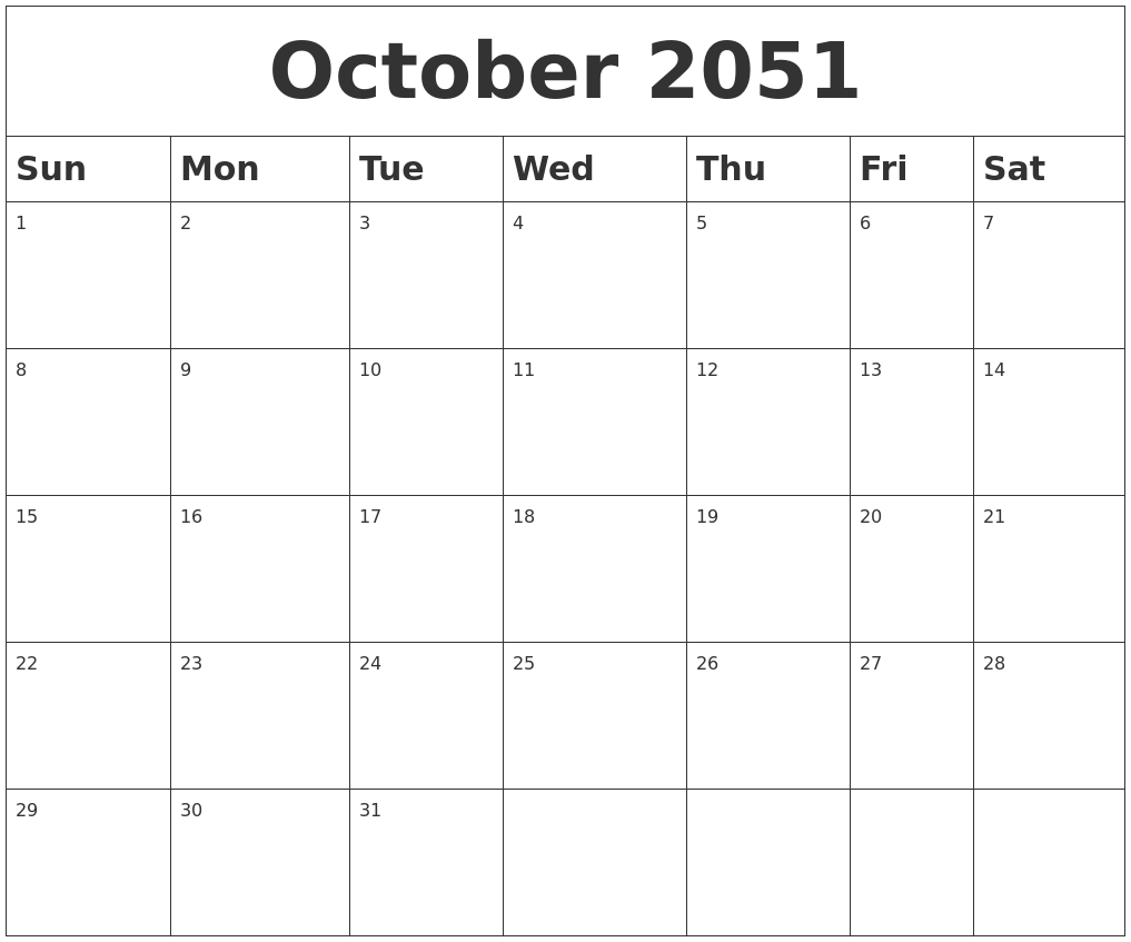 October 2051 Blank Calendar