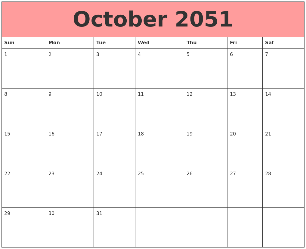 October 2051 Calendars That Work