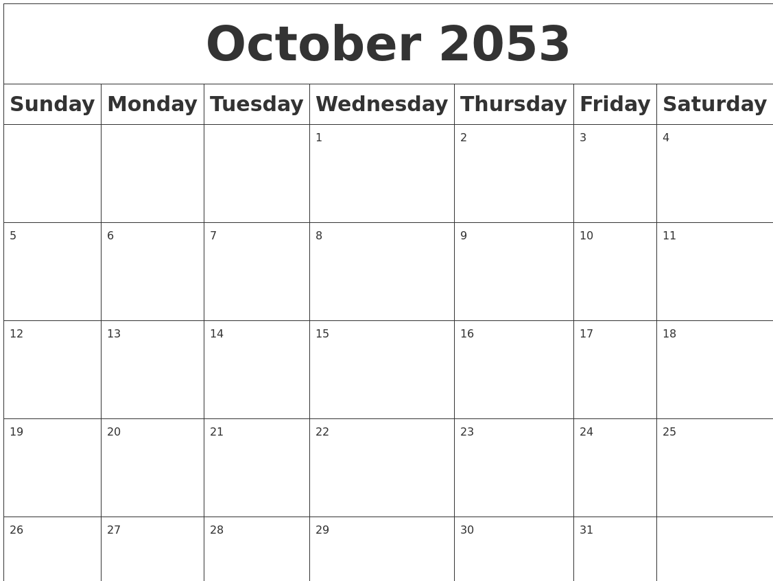 October 2053 Blank Calendar