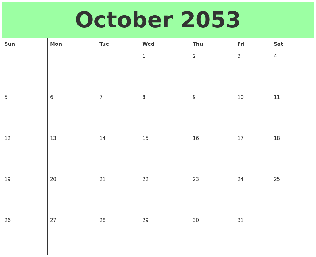 October 2053 Printable Calendars