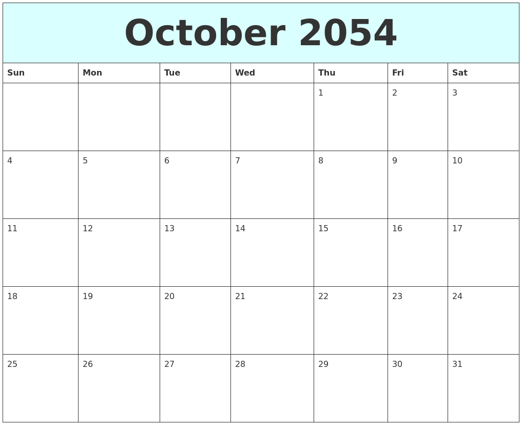 October 2054 Free Calendar