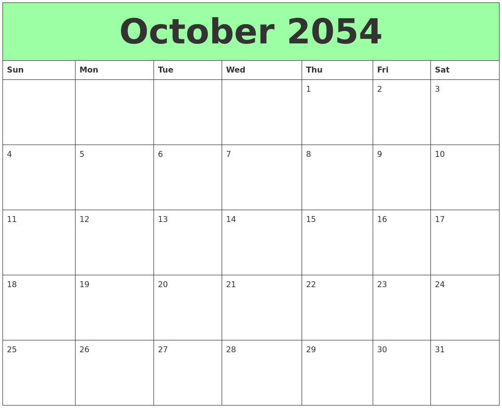 October 2054 Printable Calendars