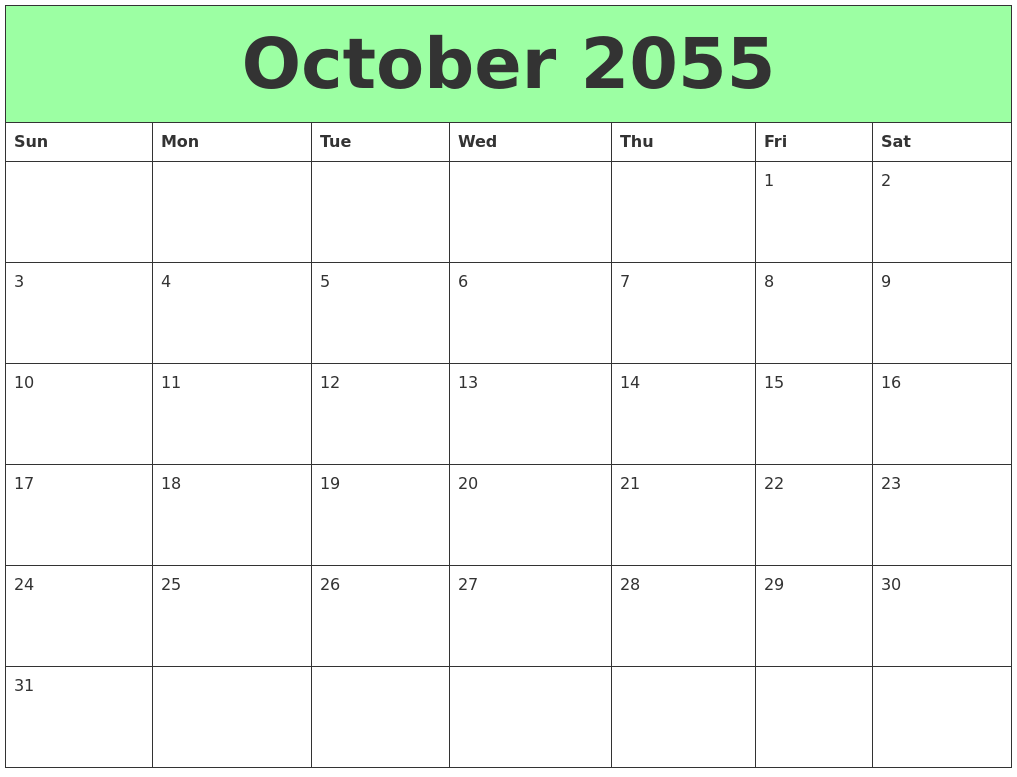 October 2055 Printable Calendars