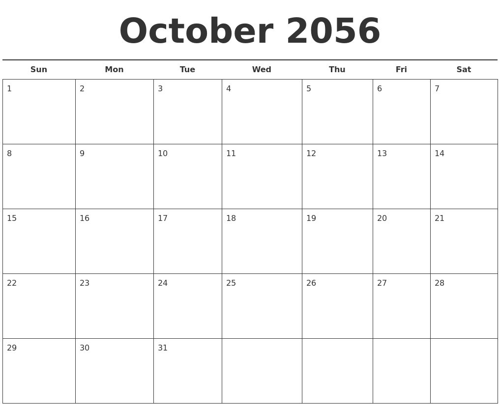 october 2056 free calendar template