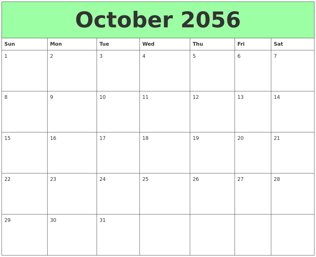 October 2056 Printable Calendars