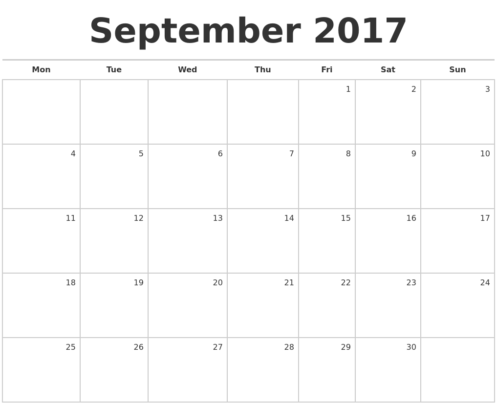 blank 2017 monthly calendars