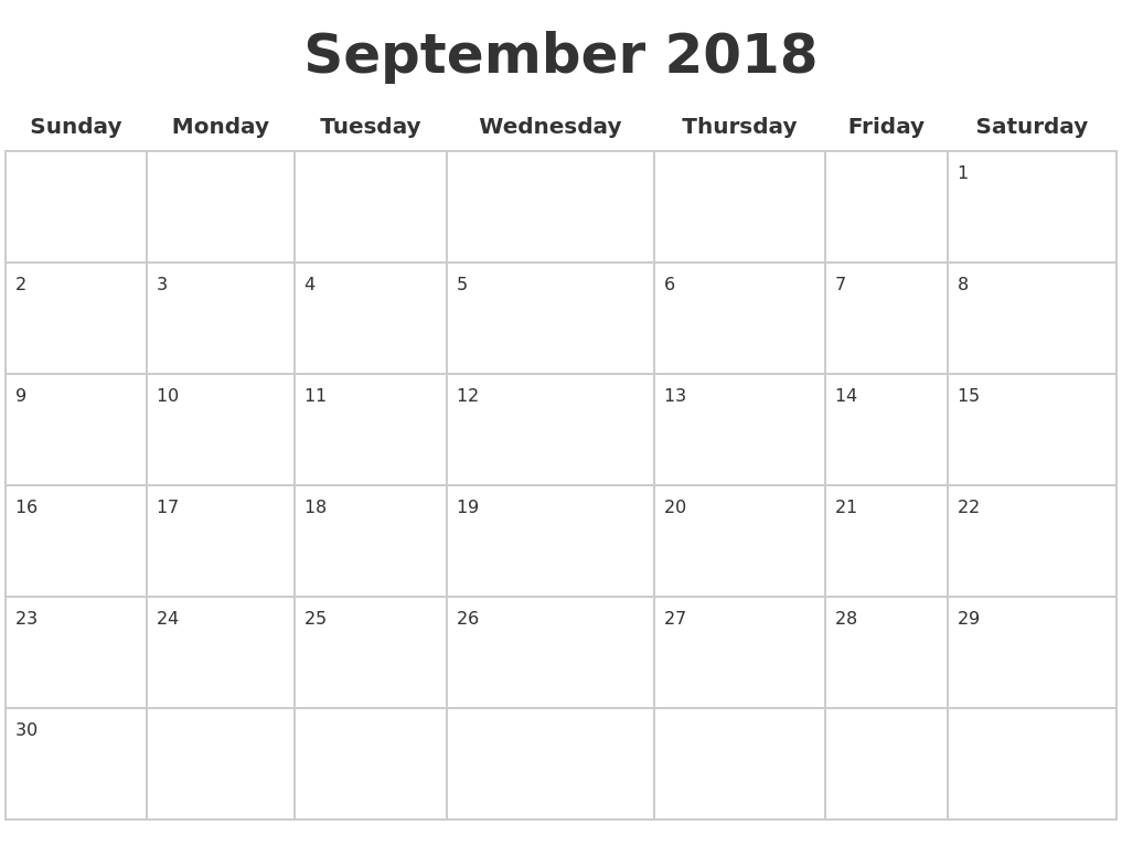 September 2018 Blank Calendar Pages