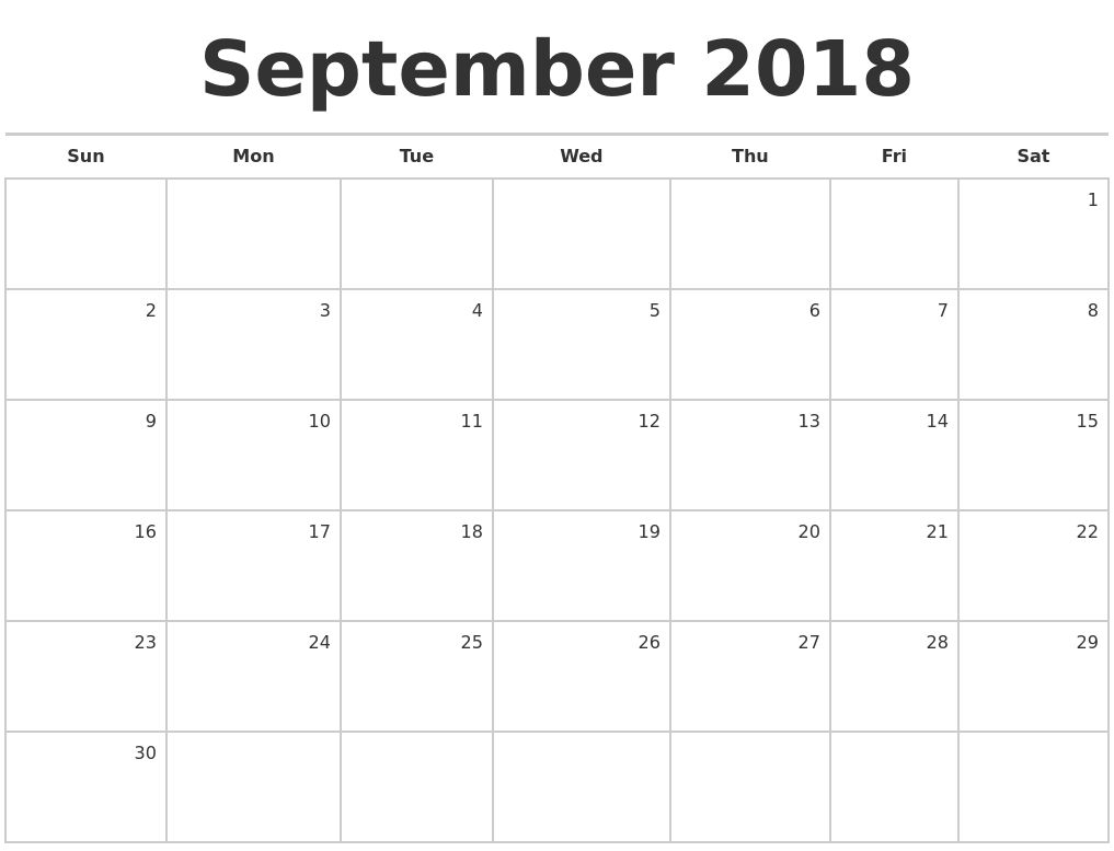 blank september 2018 calendar