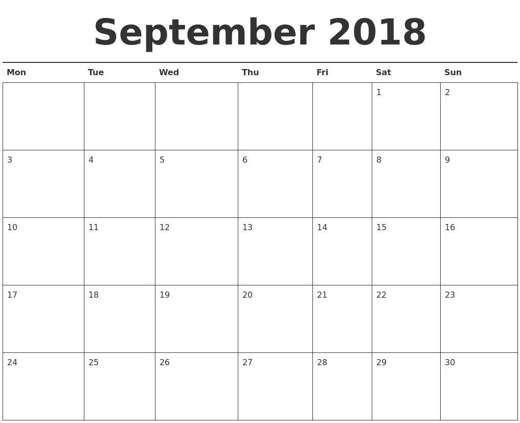 september calendar 2018 printable