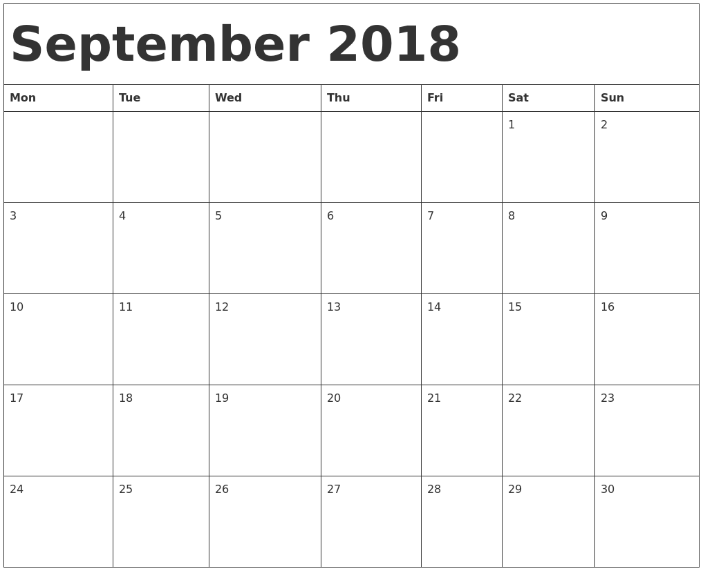 september 2018 calendar template