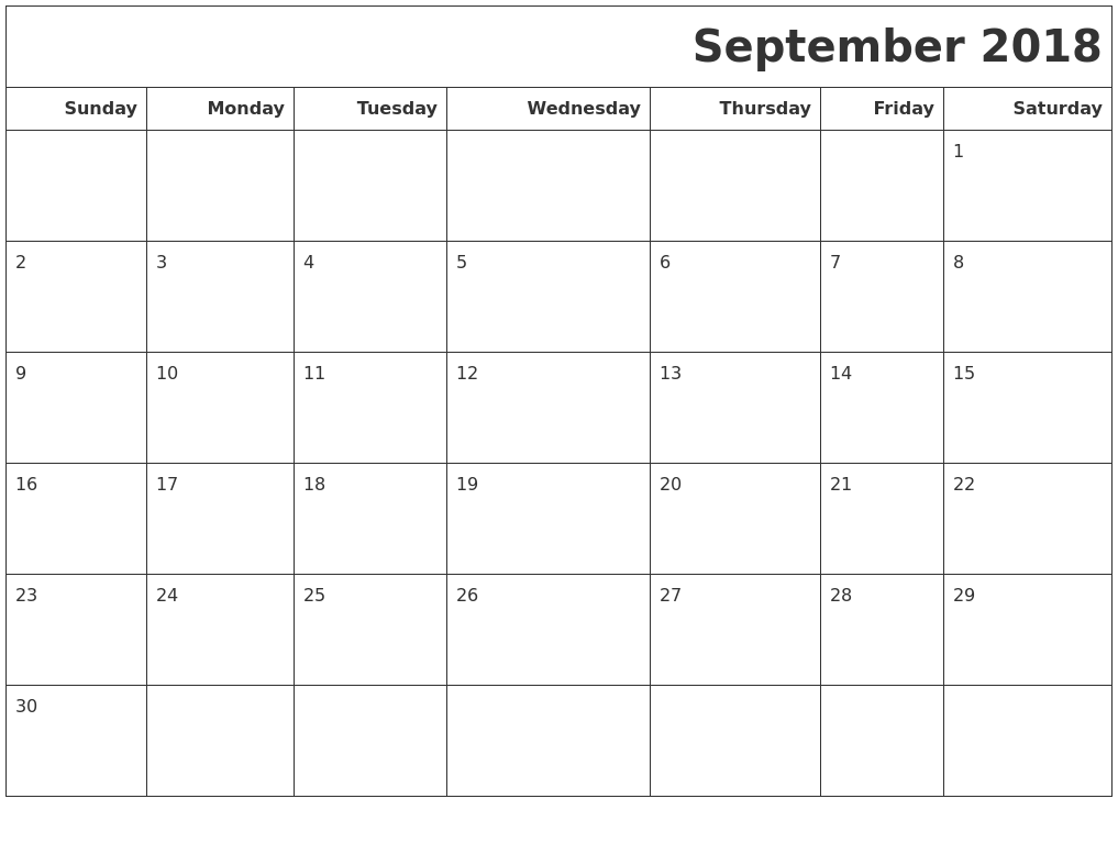 print september 2018 calendar