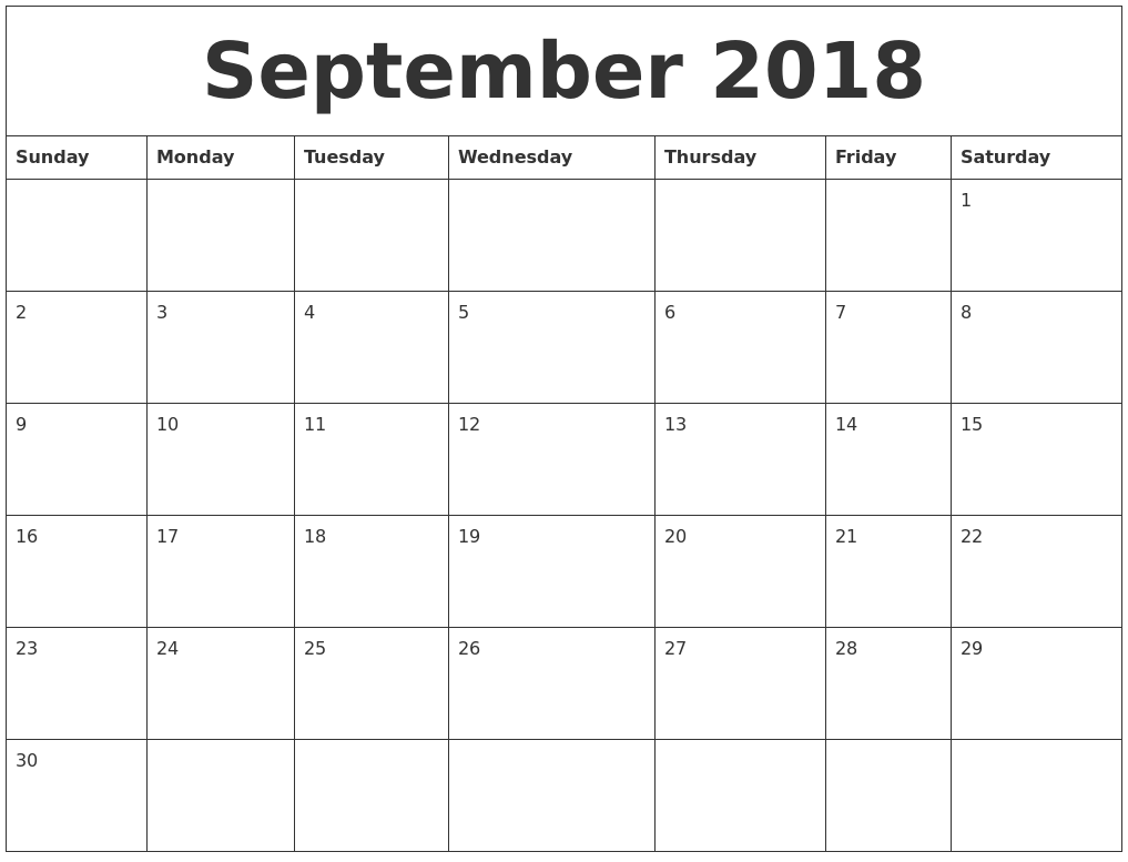 September 2018 Fillable Calendar