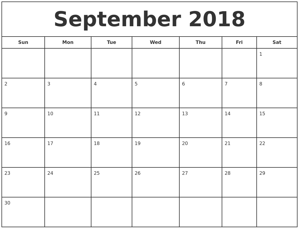 2018 September Calendar Landscape 2