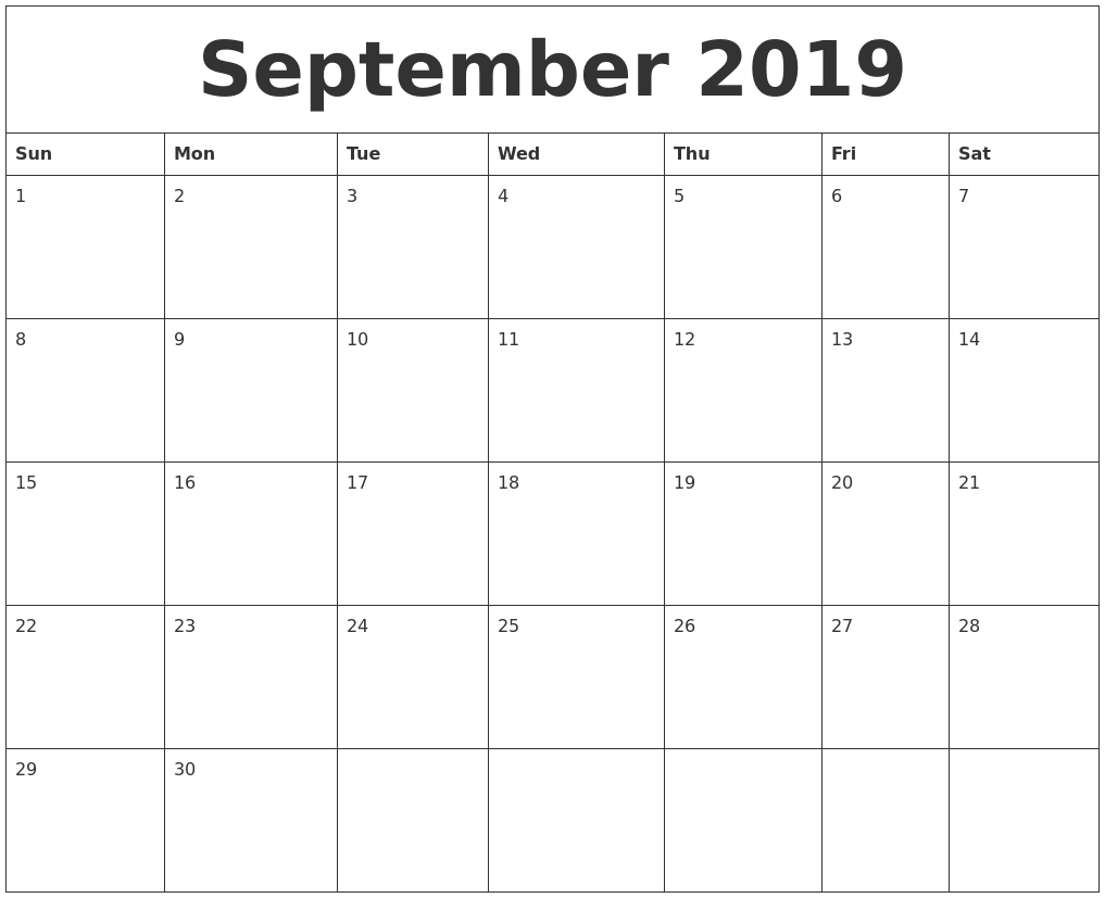 September 2019 Calendar Pages