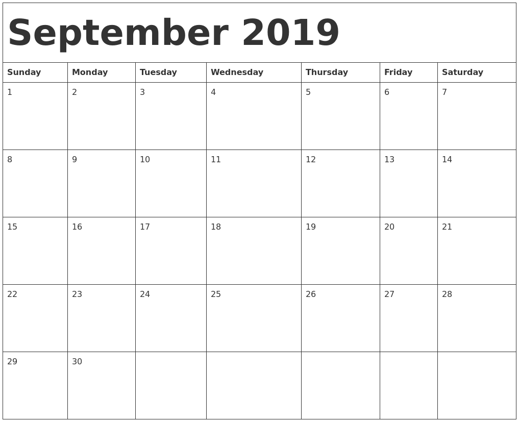 september 2019 calendar template print a calendar september 2019