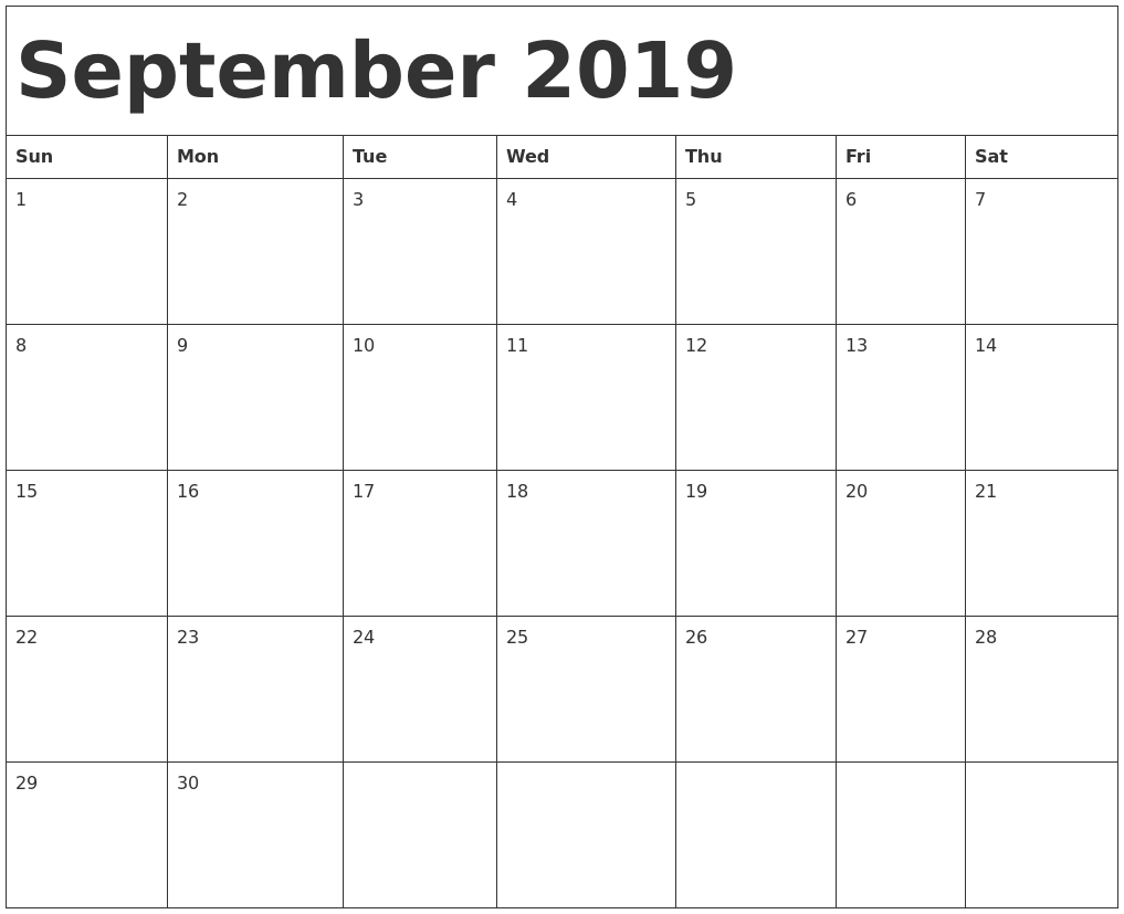 September 2019 Calendar Template