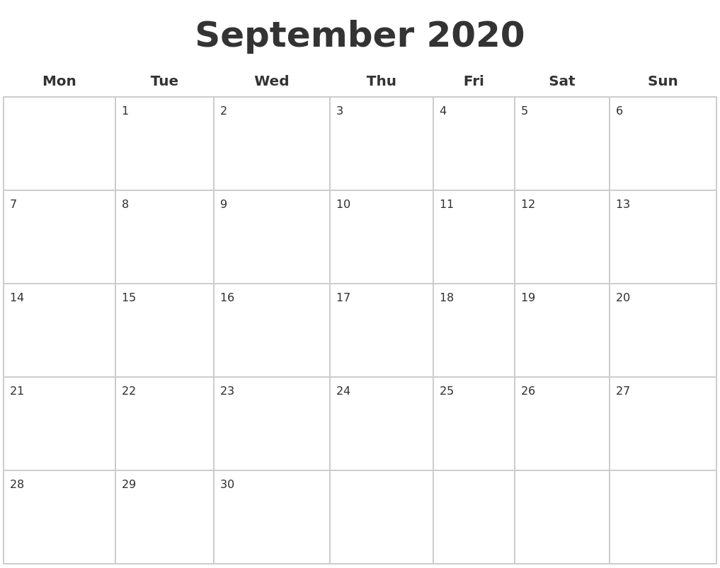 september 2020 blank calendar pages september blank calendar 2020