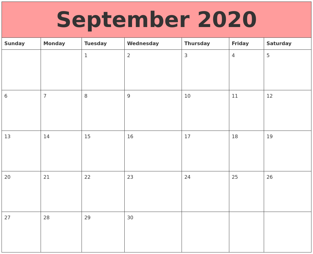 september 2020 calendars that work sept calendar 2020 printable