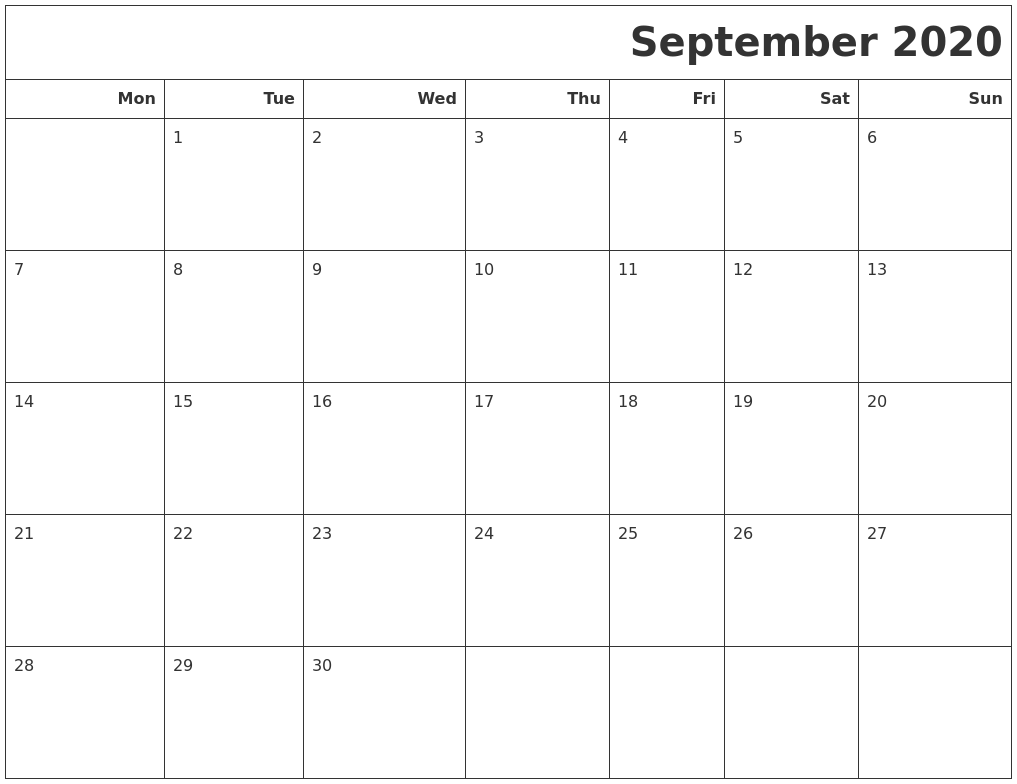 september 2020 calendars to print printable calendar september 2020