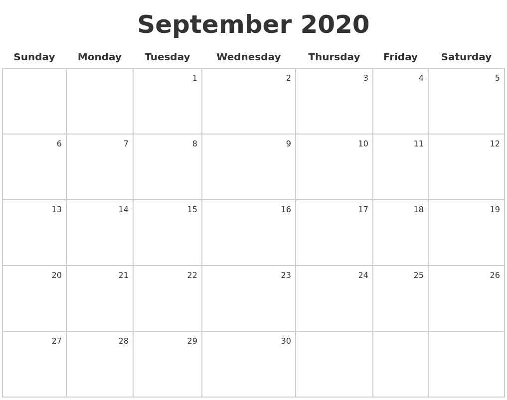 September 2020 Make A Calendar