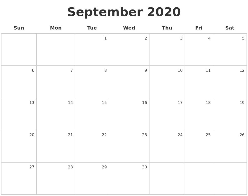 September 2020 Make A Calendar