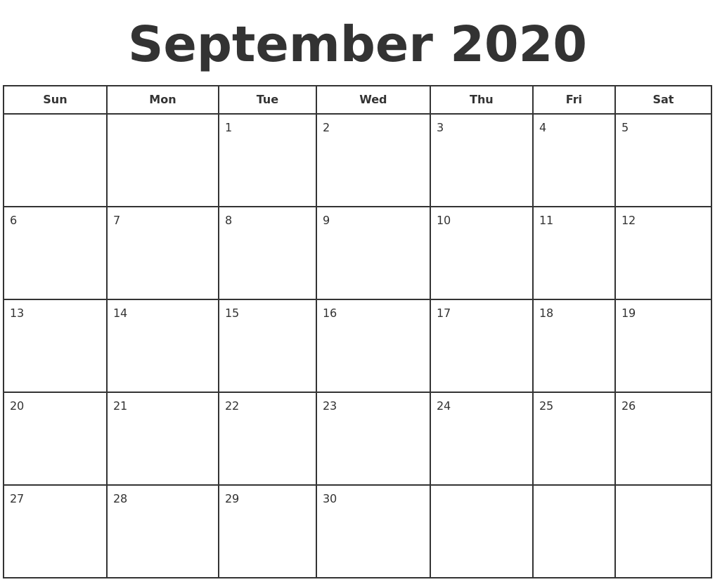 This is a picture of Adaptable Free Printable Calendars September 2020 This is an image of Adaptable Free Printable Calendars September 2020