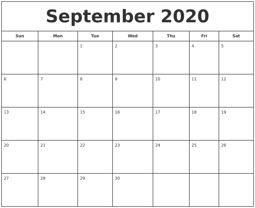 September 2020 Free Printable Calendar