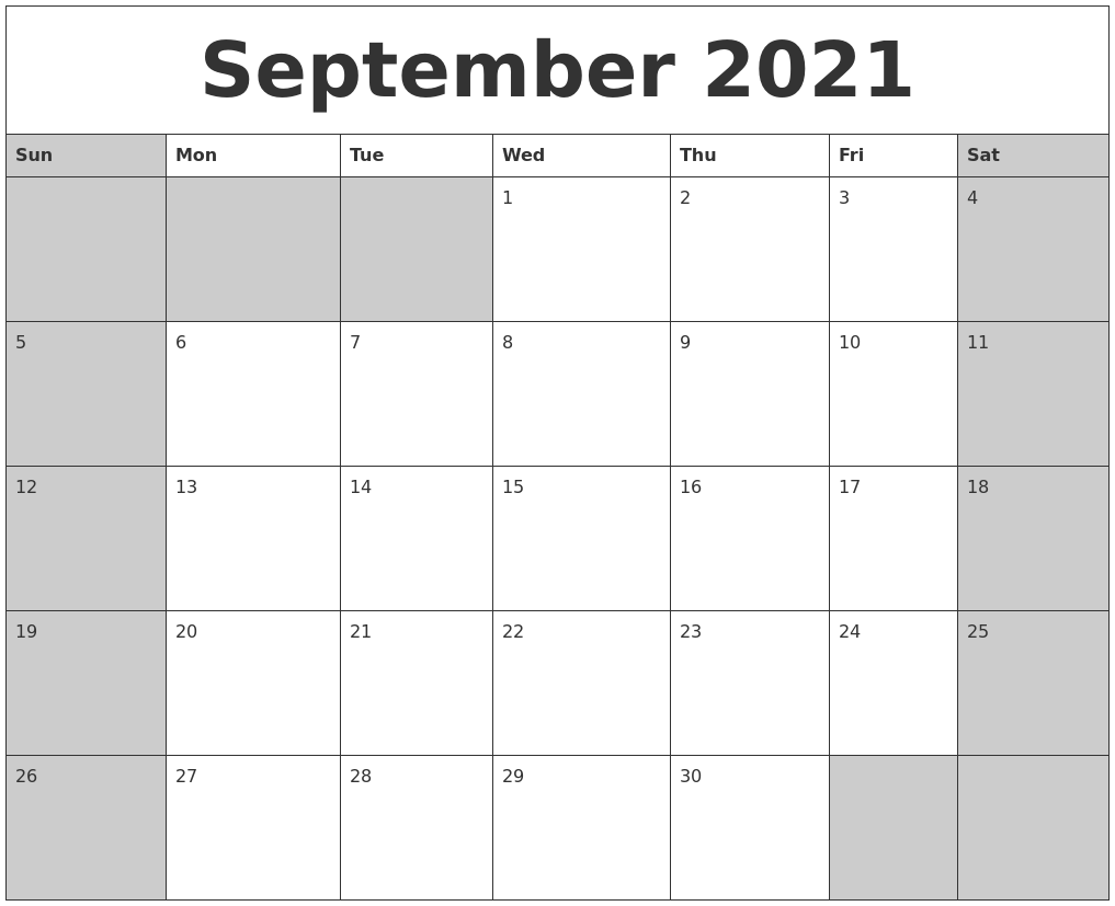 September 2021 Calanders