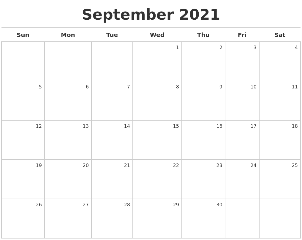 August 2021 Blank Monthly Calendar