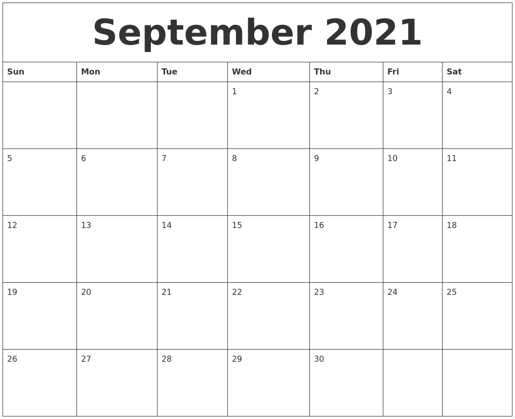 September 2021 Free Online Calendar