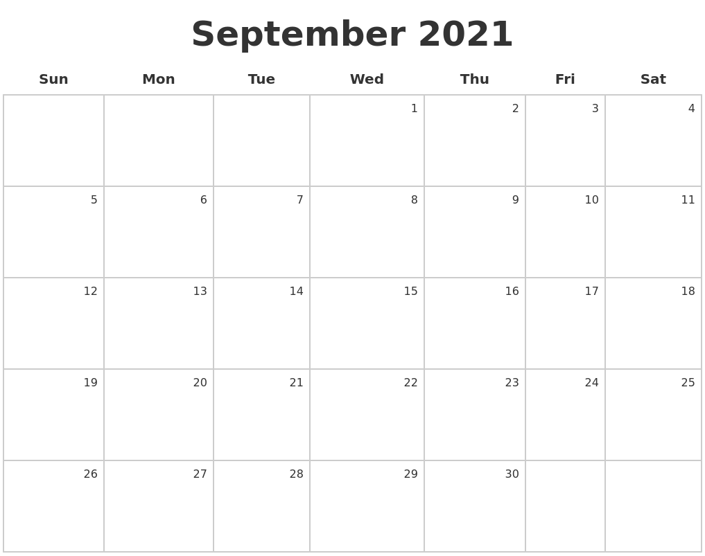 September 2021 Make A Calendar