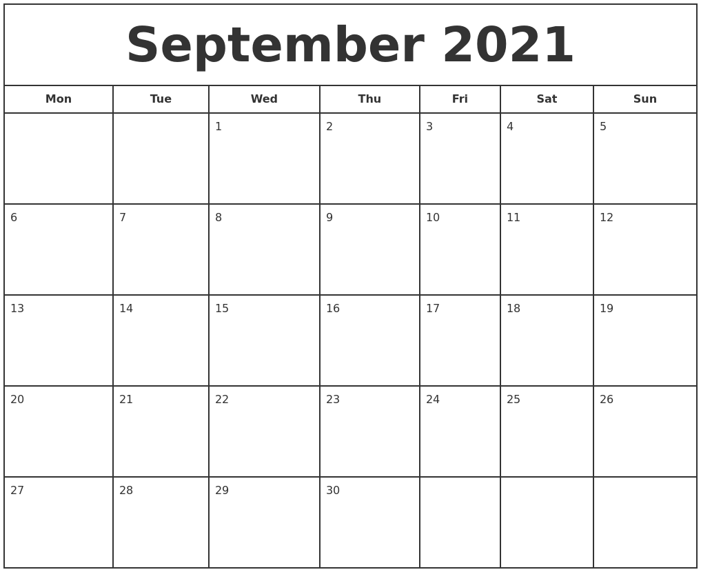 September 2021 Print Free Calendar