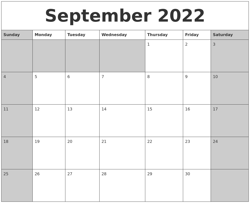 September 2022 Calanders