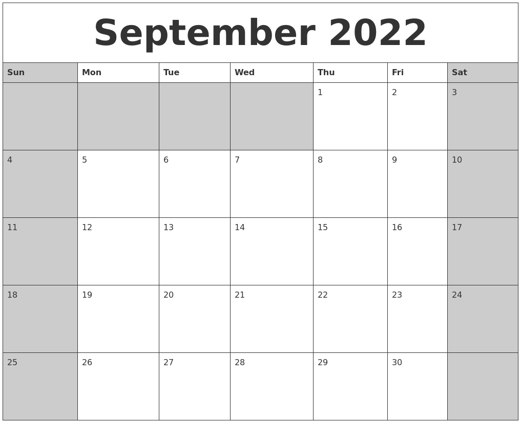 September 2022 Calanders