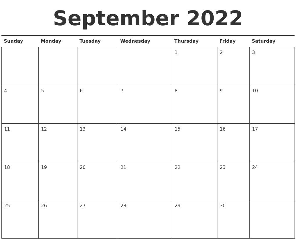 September 2022 Calendar Printable