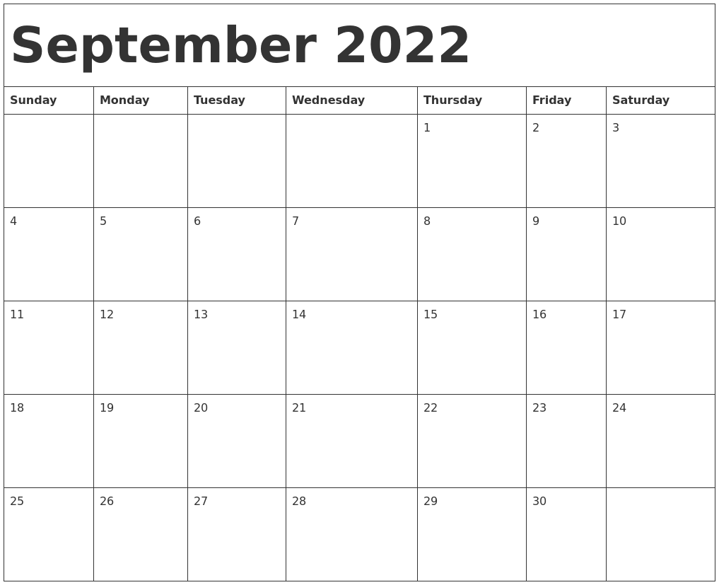 September 2022 Calendar Template